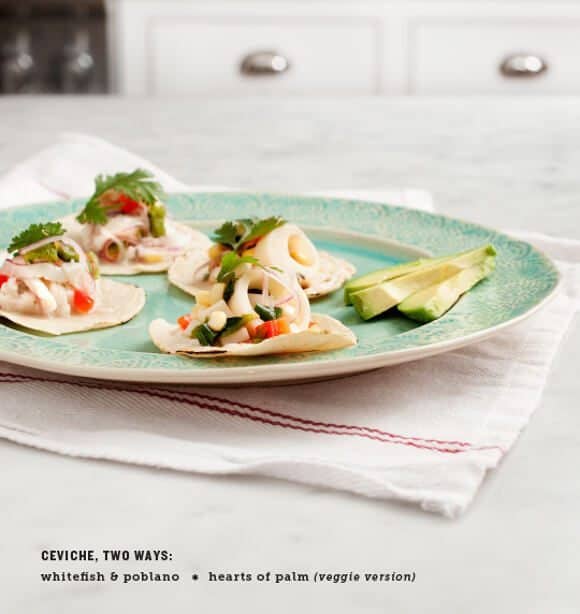 mini ceviche tacos, two ways (vegetarian & pesca)