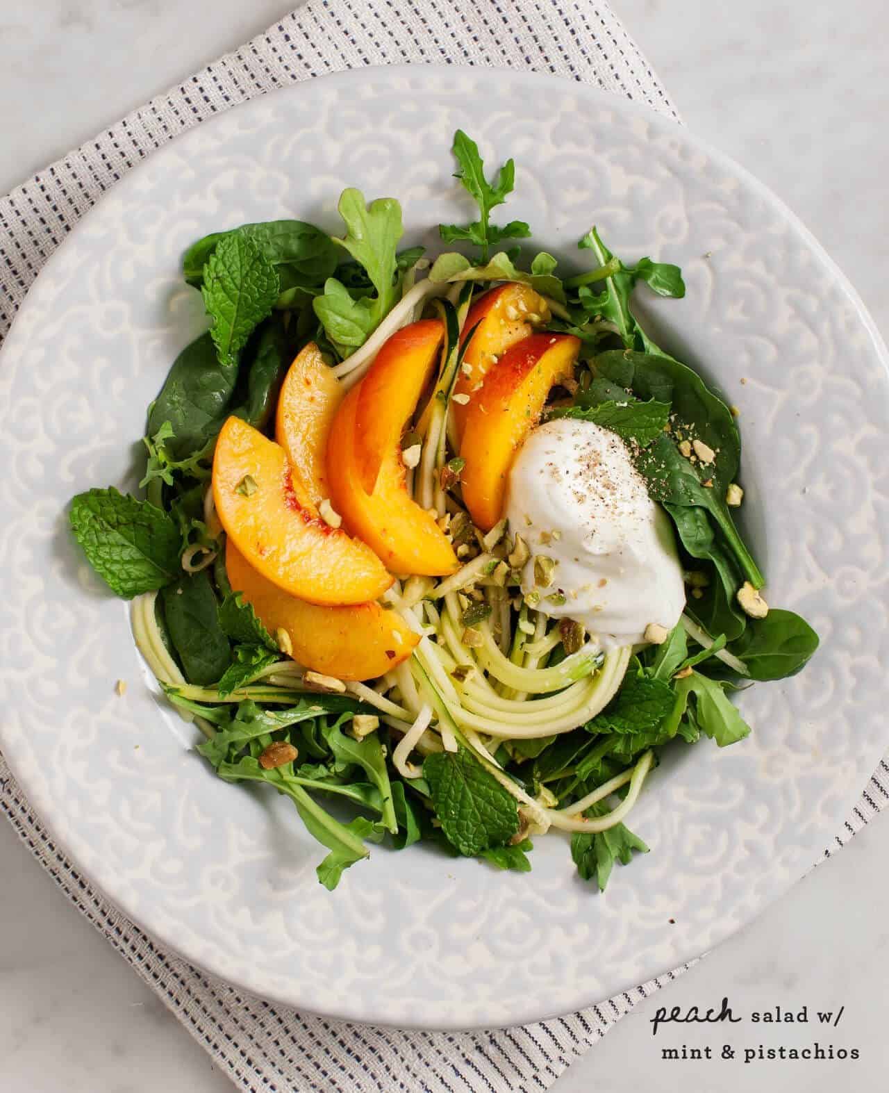 Peach Salad with Mint and Pistachios: