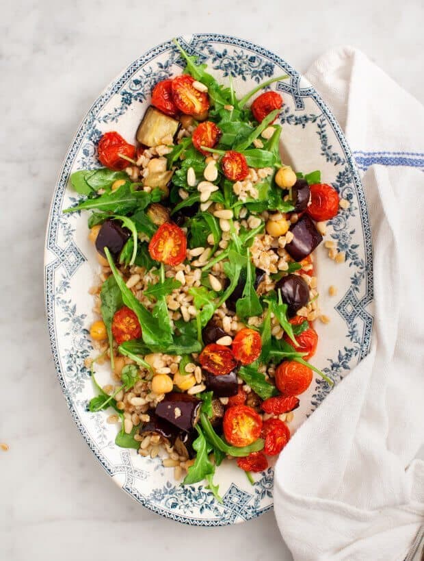 Eggplant and Roasted Tomato Farro Salad
