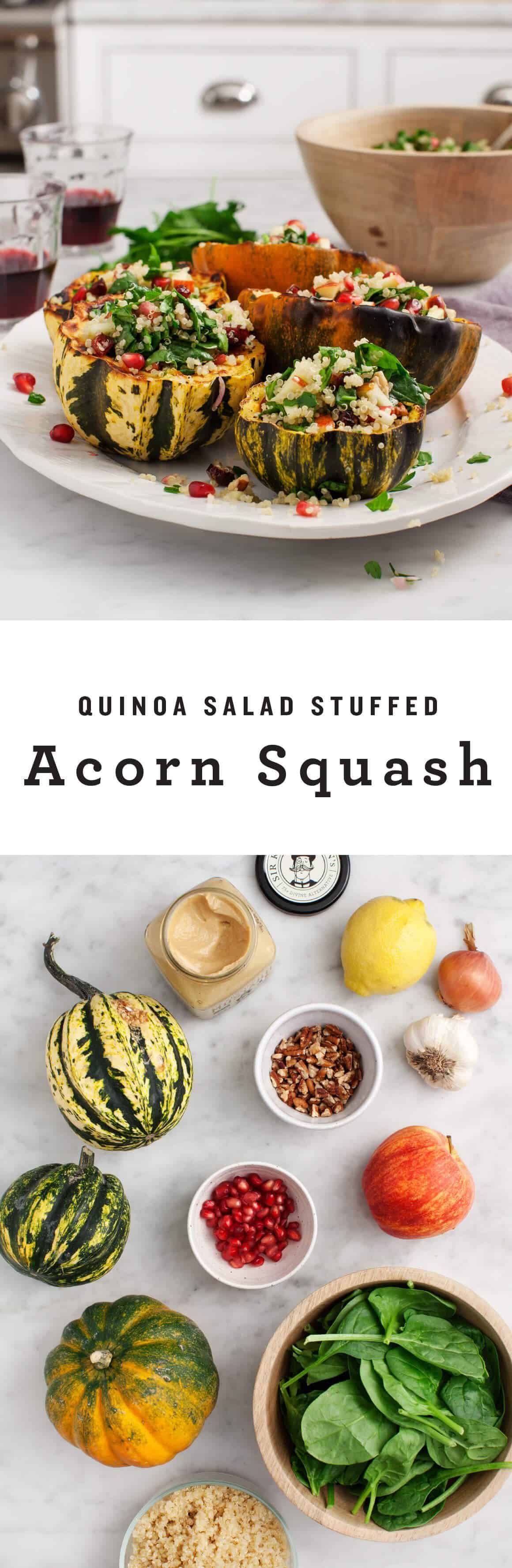 Quinoa Salad Stuffed Acorn Squash - Quinoa Salad Stuffed Acorn Squash is a healthy vegetarian Thanksgiving main dish. Quinoa Salad Stuffed Acorn Squash