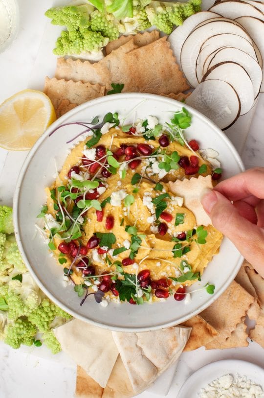 Butternut Hummus with Feta & Pomegranates